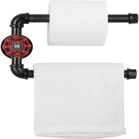 Black Heavy Duty Iron Pipe Toilet Paper Roll Holder {1}