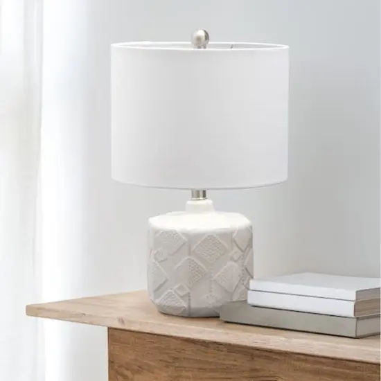 Lalia Home 19" Off-White Ceramic Eyelet Pattern Floral Textured Table Lamp {5}