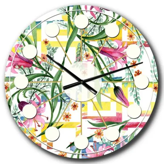 Designart 'Floral Botanical Retro Xi Mid-Century Modern Wall Clock {1}