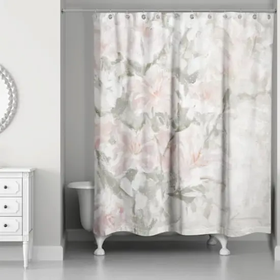 Soft Floral Abstract Blush and Sage 71" x 74" Shower Curtain {1}