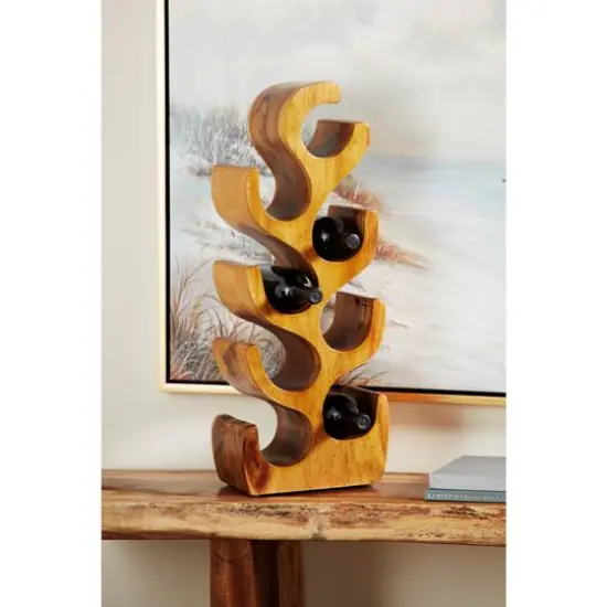 28" Brown Wood Rustic Wine Holder Rack {7}