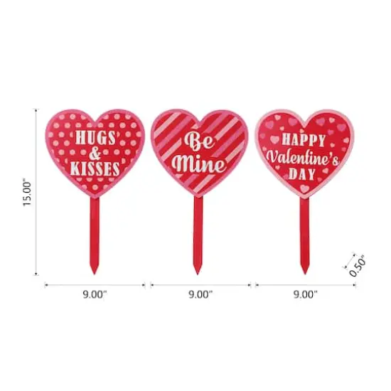 Glitzhome&reg; 15" Wooden Heart-Shaped Valentine's Yard Stakes Set {9}