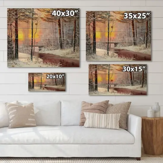 Designart Christmas Forest with River & Trees IV Print on Natural Pine Wood {6}