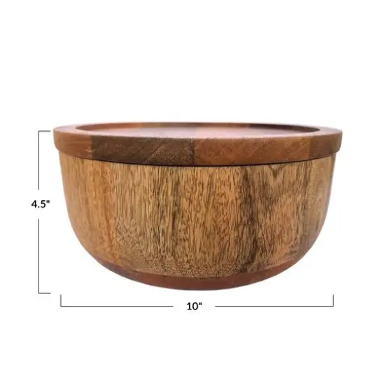 Hello Honey® 10" Round Natural Mango Wood Serving Bowl with Lid {5}