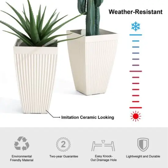 Glitzhome® 23" Eco-Friendly Oversized Faux Concrete Square Fluted Pot Planters, 2ct. White {8}