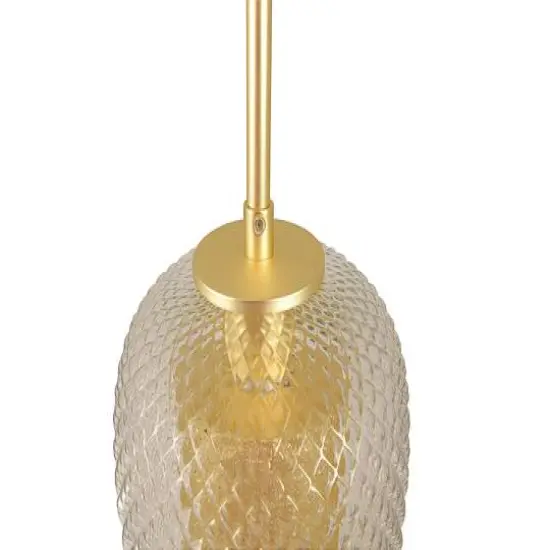 Hello Honey&reg; Clear & Gold Embossed Glass Shade Pendant Lamp with Brass Accents {11}
