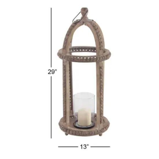 29" Brown Recycled Wood Natural Candle Holder Lantern {6}
