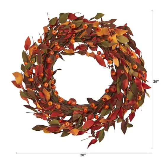 20" Harvest Leaf & Mini Pumpkin Wreath {4}