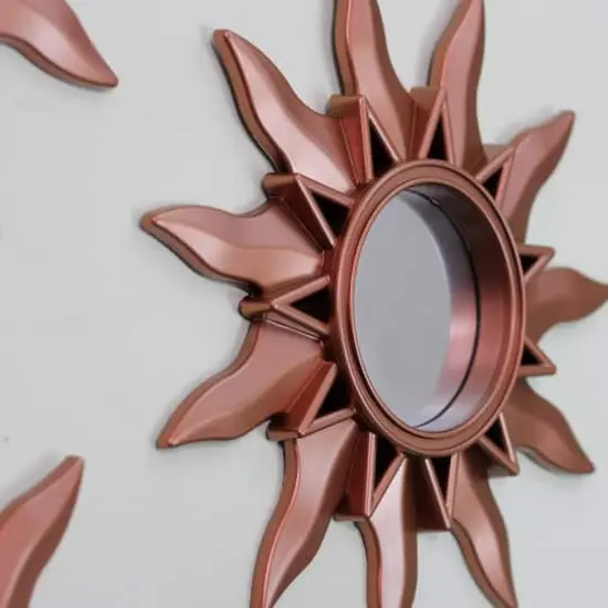 9.5" Mayan Sunburst Matte Copper Round Mini Mirror Set {3}