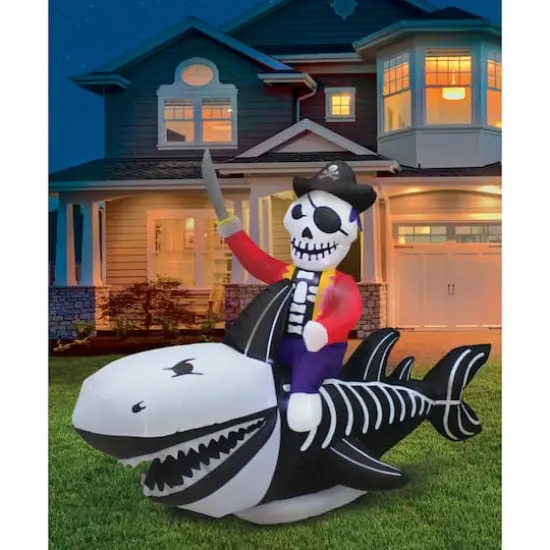 8ft. Inflatable Skeleton Shark & Pirate {6}