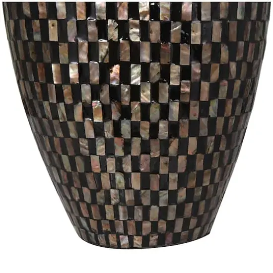 24" Black Mother of Pearl Handmade Geometric Mosaic Inspired Thin Vase {9}