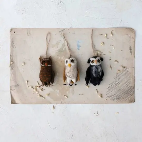 Hello Honey&reg; Handmade Wool Felt Owl Ornament Set with Embroidery {3}