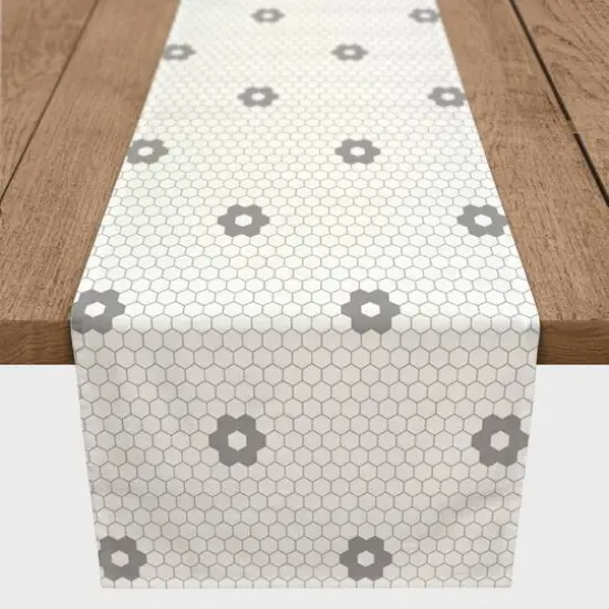 Floral Tile Indoor/Outdoor Table Runner Gray {3}
