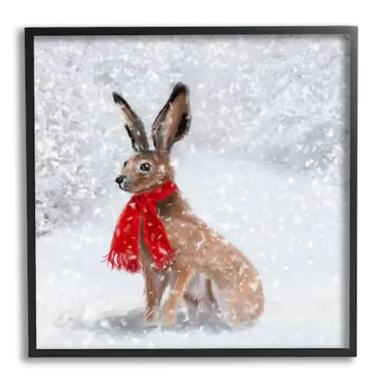 Stupell Industries Winter Rabbit Scarf Landscape Framed Giclee Art Black {1}