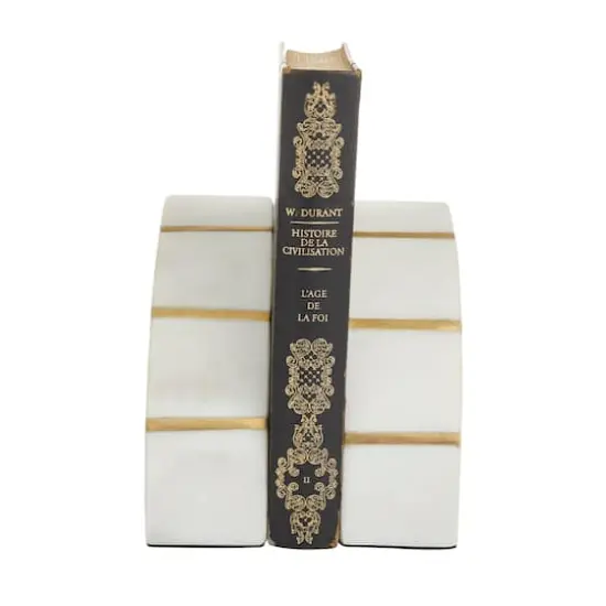 CosmoLiving by Cosmopolitan White Marble Glam Bookends, 5" x 5" x 2" {4}