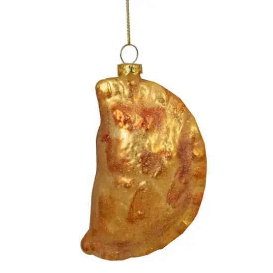5" Golden Glittered Pierogi Glass Ornament {1}