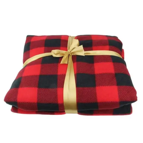 Black & Red Buffalo Plaid Christmas Throw Cover with Sherpa Backing {6}