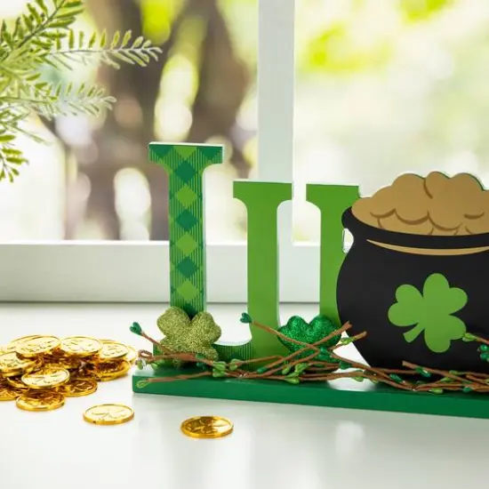 Glitzhome&reg; 15.75" St. Patrick'Lucky Wooden Table Decor {4}