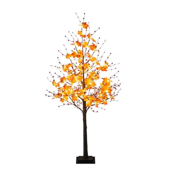 5ft. Pre-Lit Autumn Maple Artificial Fall Tree with Berries and 96 Warm White LED Lights {1}
