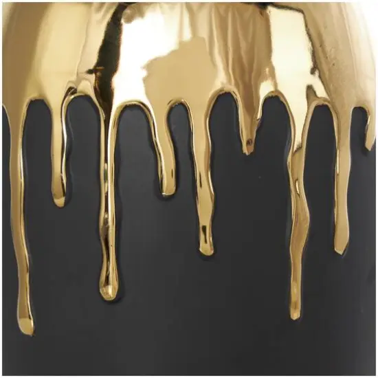 CosmoLiving by Cosmopolitan 13" Black Ceramic Vase with Abstract Gold Melting Drips {4}