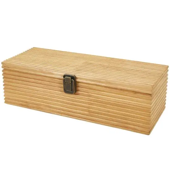 Light Brown Wood Carved Linear Box Set {4}