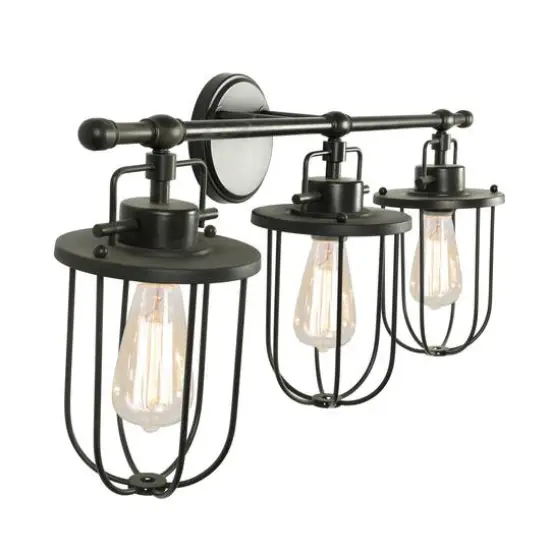 Hello Honey&reg; 28" Black Industrial Metal Cage 3-Light Wall Sconce {8}