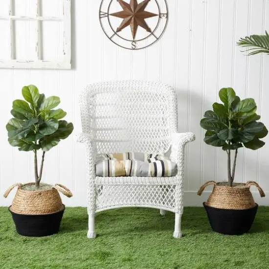 3ft. Artificial Fiddle Leaf Fig Tree With Handmade Cotton & Jute Woven Planter Set DIY Kit Black {10}