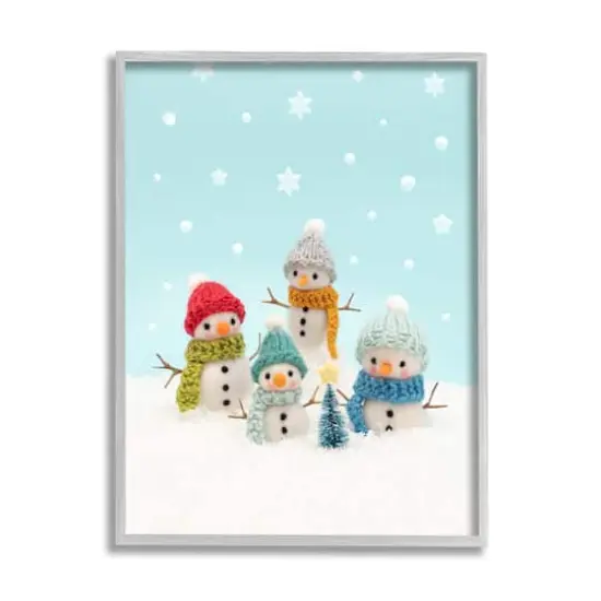 Stupell Industries Winter Snowmen Christmas Tree Framed Giclee Art Gray {1}
