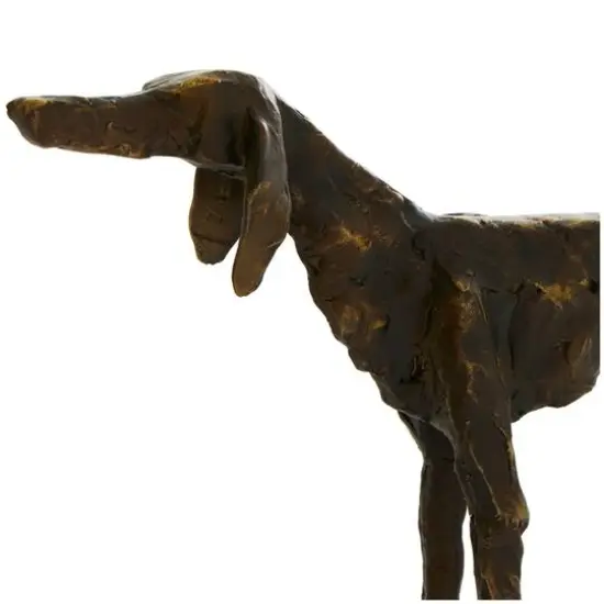14" Bronze Polystone Distressed Slim Frame Dog Sculpture with Gold Accents {6}