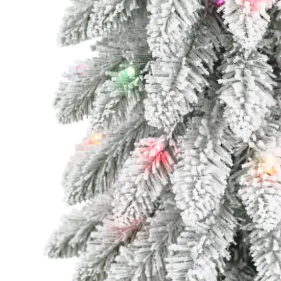 7ft. Pre-Lit Flocked Artificial Alpine Pencil Tree, Multicolor Lights {5}