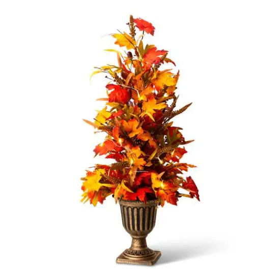 Glitzhome&reg; 3ft. Fall Lighted Maple Leaves Tree in Urn with Timer {10}