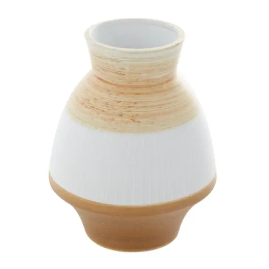 Tan Ceramic Coastal Style Vase, 10" x 7" x 7" {3}
