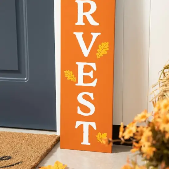 Glitzhome&reg; 35.5" Fall & Halloween Reversible Wood Tag Porch Sign {8}