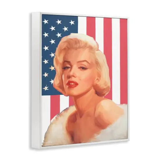 Stupell Industries Vintage Americana Icon Marilyn over US Flag Framed Giclee Art White {4}