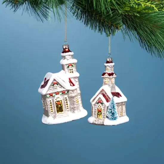 6ct. Glittered Glass Church Ornaments {4}