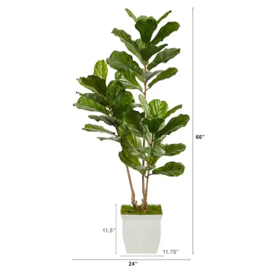 5.5ft. UV Resistant Fiddle Leaf Tree in White Metal Planter {3}