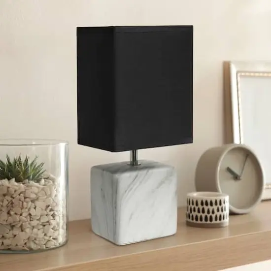 Simple Designs White Marbled Ceramic Table Lamp Black {5}