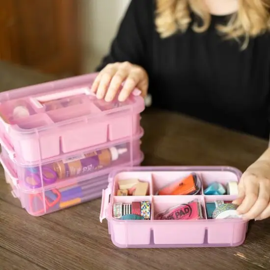 Everything Mary Four Tray Plastic Storage Organizer Pink {12}