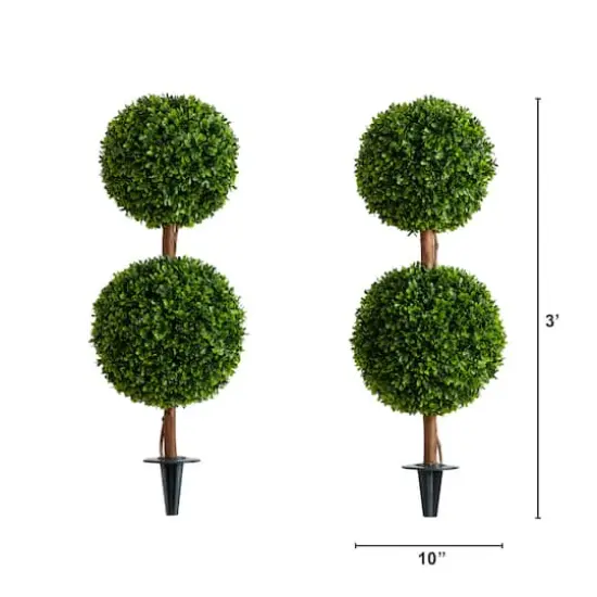 3ft. UV Resistant Double Ball Boxwood Topiaries with Integrated Ground Stake, 2ct. {5}
