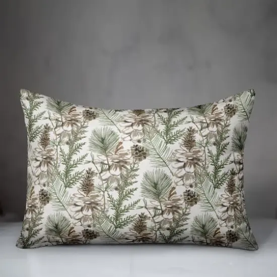 Pinecones & Greenery on White Rectangle Throw Pillow {4}