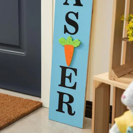 Glitzhome&reg; 42" Wooden Double-Sided Easter Welcome Porch Sign with Bunny Ears {7}