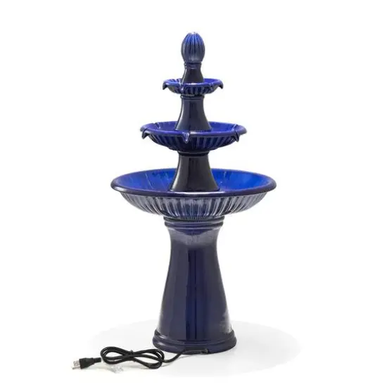 Glitzhome&reg; 45" 3-Tier Ceramic Outdoor Fountain Cobalt Blue {9}