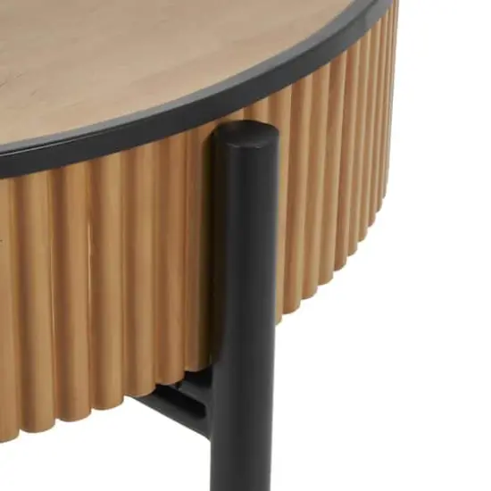 32" Brown Wooden Handmade Slatted Coffee Table with Black Legs {5}