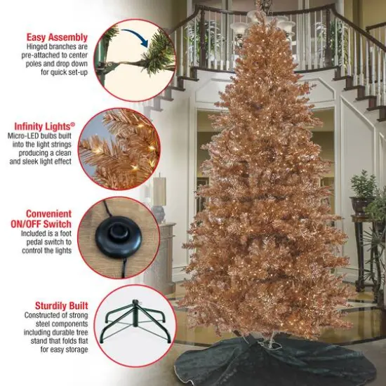10ft. Pre-Lit Rose Gold Metallic Artificial Christmas Tree, White LED Lights {8}