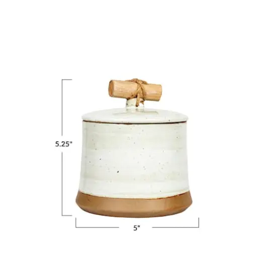Hello Honey&reg; 5" Beige Reactive Glaze Round Stoneware Canister with Lid {5}