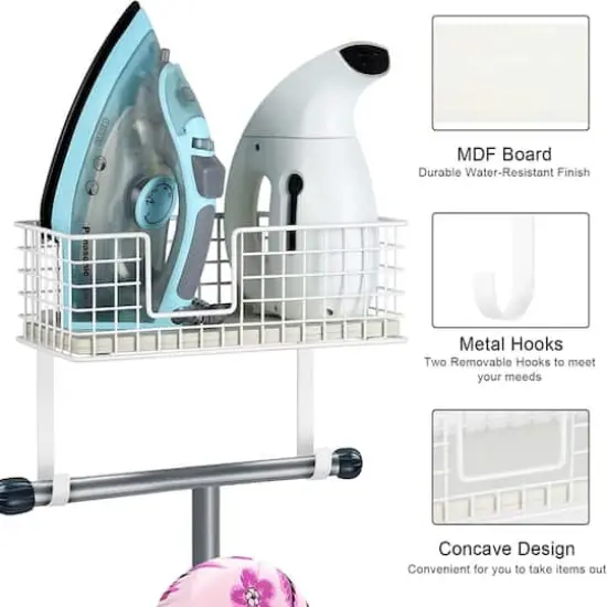 NEX&trade; Wall Mounted Ironing Board Hanger for T-Leg with Storage Basket White {6}
