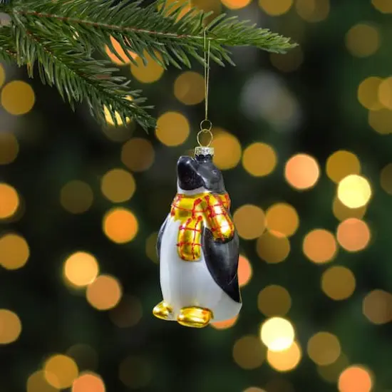 3.75" Black, White & Yellow Glass Penguin Christmas Ornament {3}