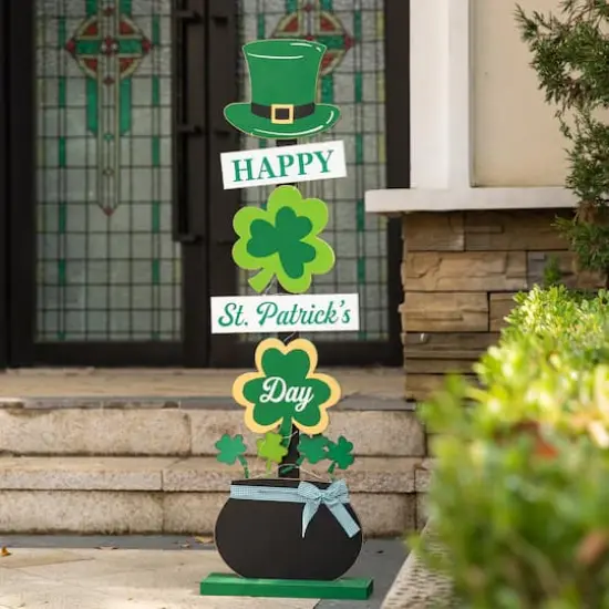 Glitzhome® 42'' Lighted St. Patrick's Wooden Shamrocks Porch Décor {4}