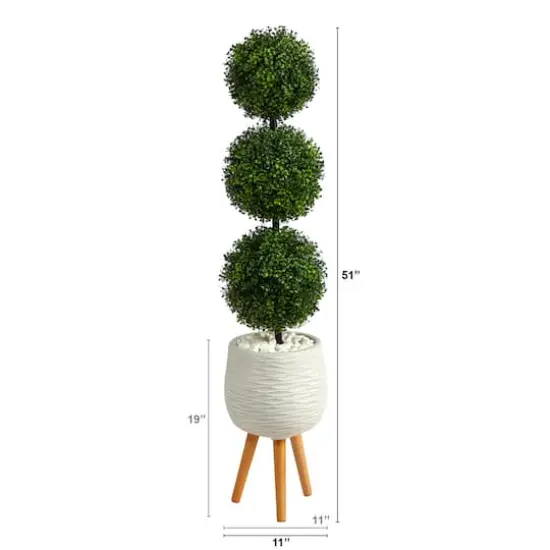 4.5ft. Boxwood Triple Ball Topiary Artificial Tree in White Planter with Stand (Indoor/Outdoor) {3}