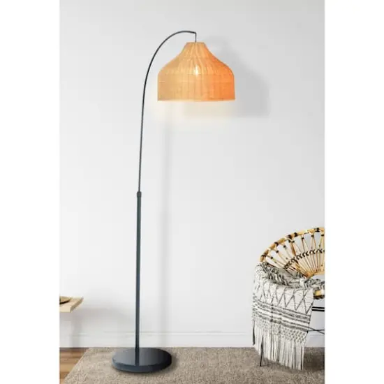Hello Honey® Modern Boho Floor Lamp with Marble Base & Rattan Shade Black/Natural {3}